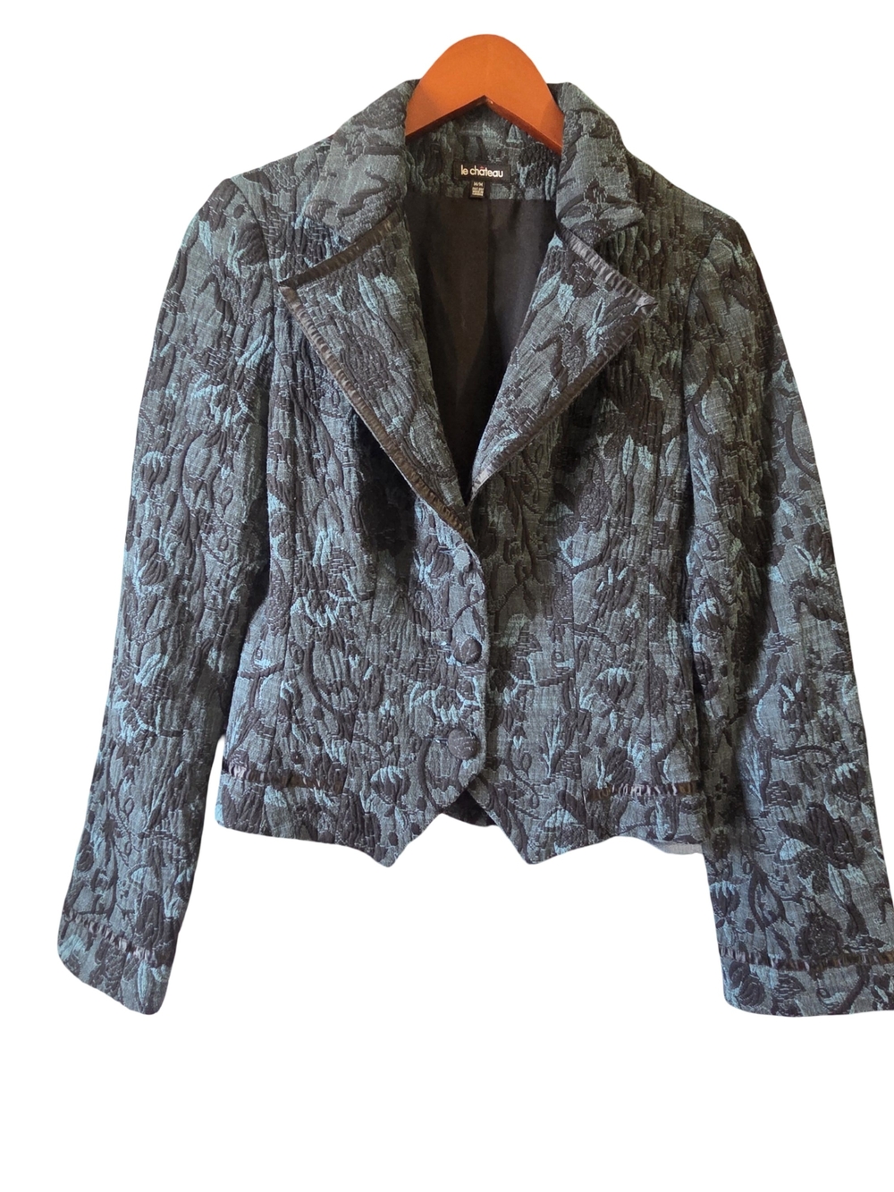 le chateau Floral Jacquard Blazer in Teal and Black
